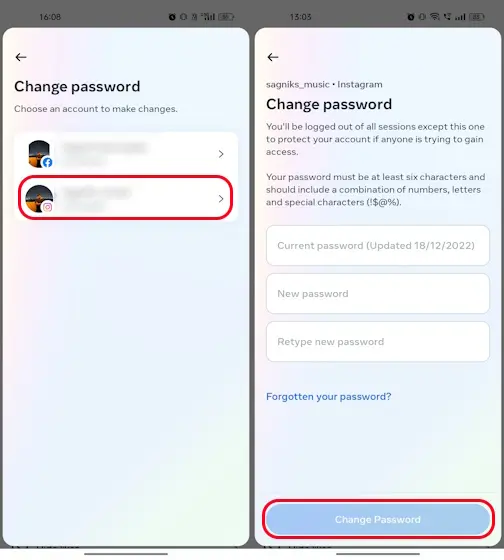 نحوه تغییر رمز اینستاگرام