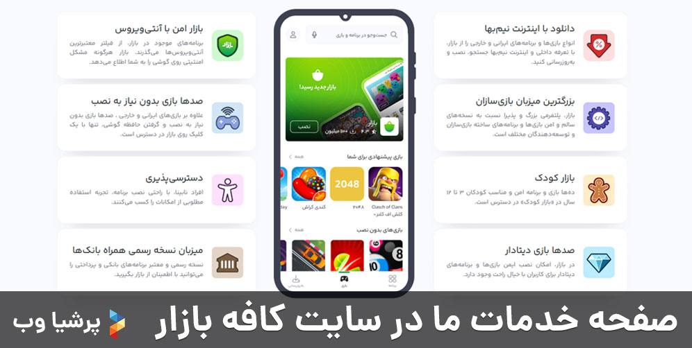 صفحه خدمات ما در سایت کافه بازار